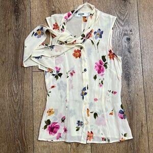Moschino Jeans Sheer Floral Button Down Blouse Size 4US